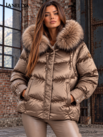 Liza Bruce Damen Jacke Mokka Winterjacke mit Fellkragen M–XL