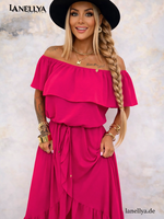 Lola Bianka Damen Kleid Pink Off-Shoulder
