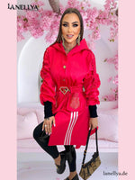Lola Bianka Damen Mantel Pink Frühlingsmantel mit Kapuze und Gürtel