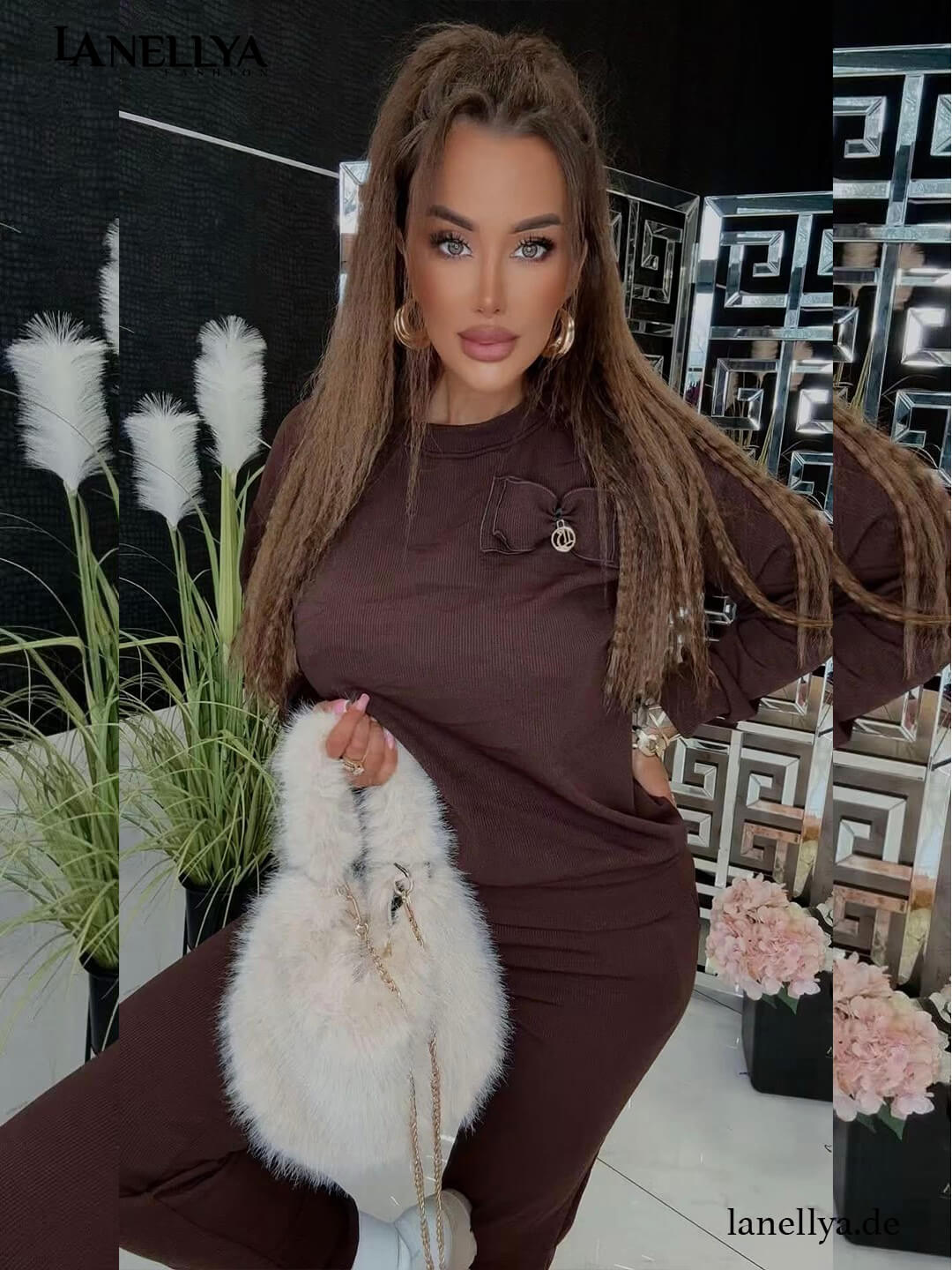 Lola Bianka Damen Set mit Langarm Sweatshirt und schmal geschnittener Hose