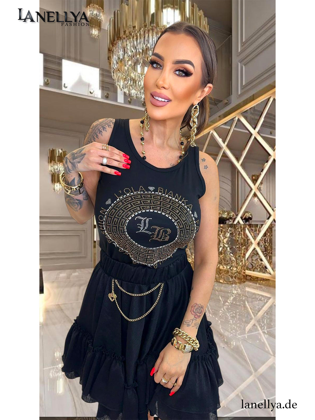 Lola Bianka Damen Shirt ohne Ärmel mit Strass-Steinen