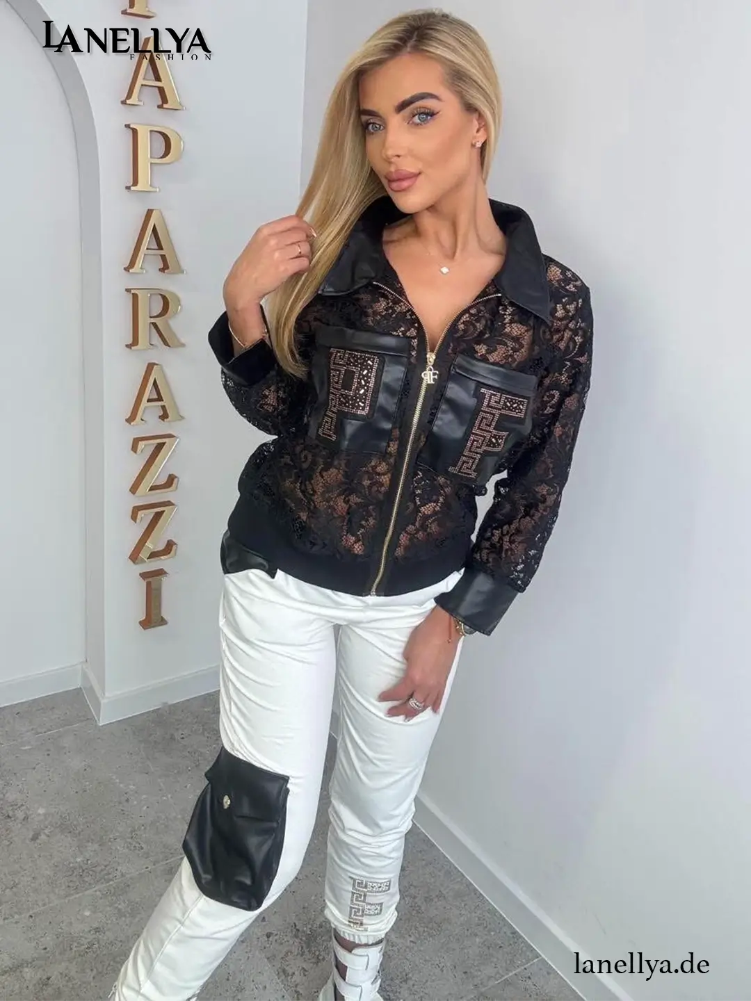 Luxus Damen Komplett Set Paparazzi Sweatshirt und Hose modern