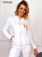 MMK Damen Set Weiß Zweiteiler mit Zipper und Gold Details