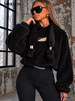 Mia Maison Damen Flausch Sweatshirt Schwarz mit Kapuze S–XL