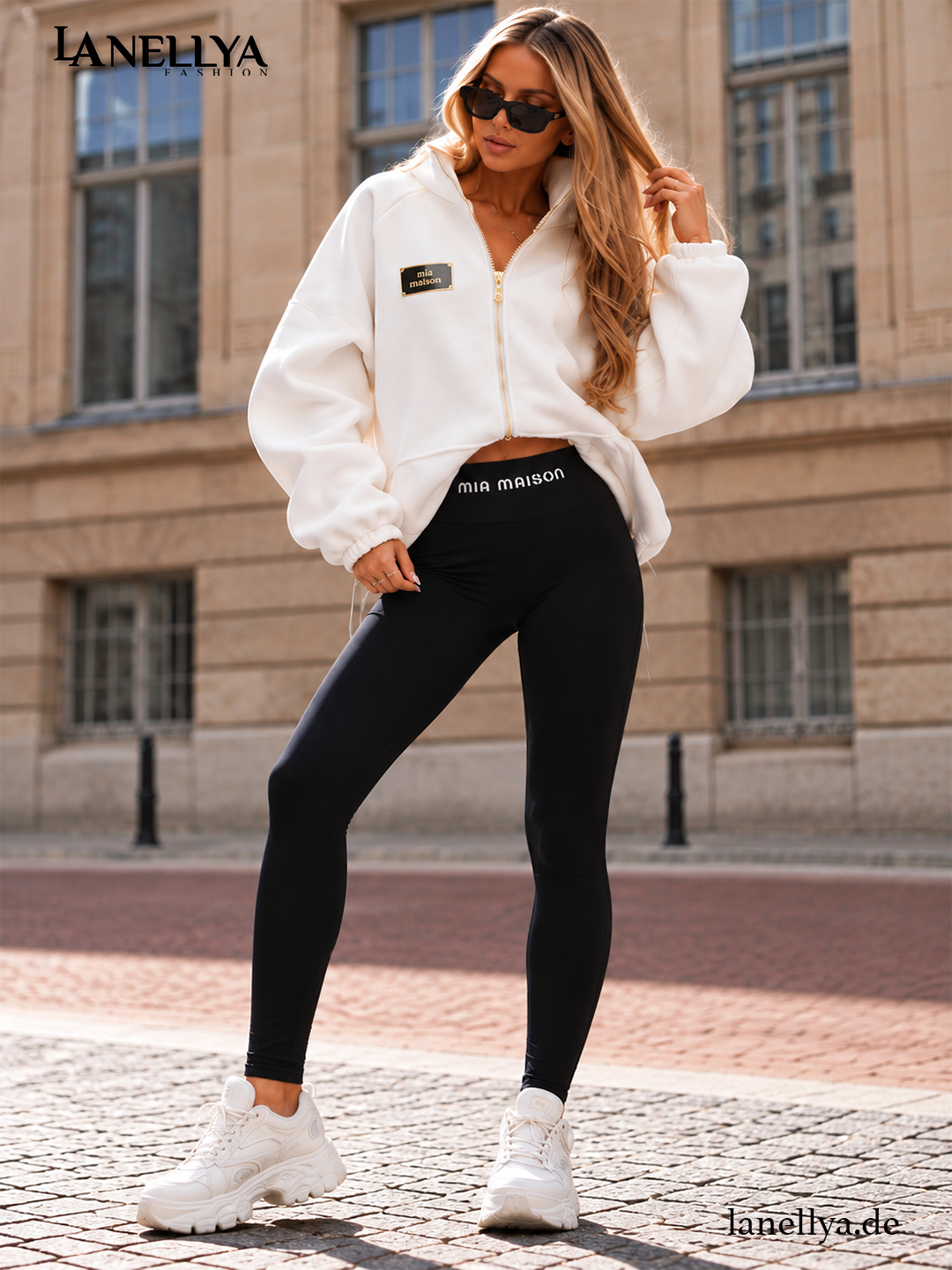 Mia Maison Damen Leggings Schwarz High Waist mit Logo