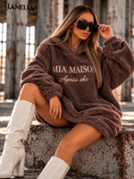 Mia Maison Damen Oversize Sweatshirt Mokka mit Kapuze S–XXL