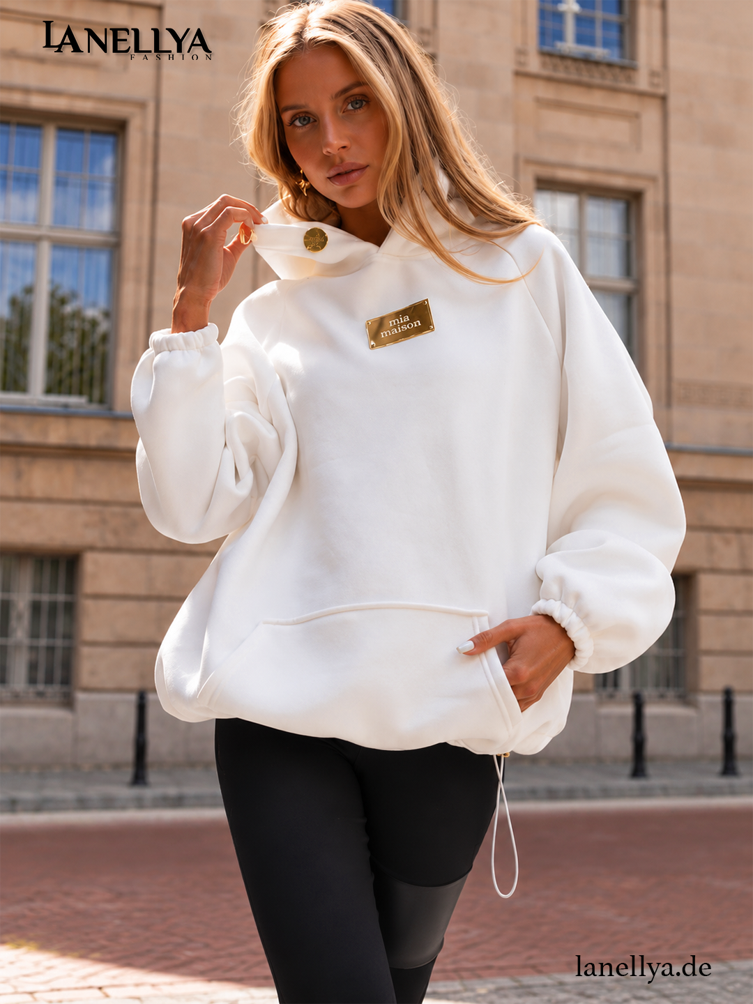 Mia Maison Damen Sweatshirt Weiß 2-in-1 Zip Hoodie mit Kapuze