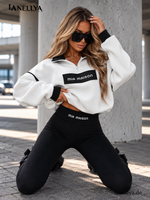 Mia Maison Damen Sweatshirt Weiß Schwarz mit Stehkragen