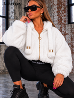 Mia Maison Damen Sweatshirt Weiß flauschig mit Kapuze S–XL