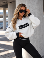 Mia Maison Damen Sweatshirt Weiß mit schwarzem Logo Detail S–XL