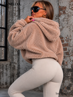 Mia Maison Damen Teddy Pullover Beige Oversize mit Kapuze Universalgröße S XL