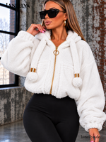 Mia Maison Damen Teddy Sweatshirt Weiß mit Kapuze und goldenem Reißverschluss