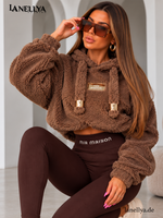 Mia Maison Oversize Sweatshirt Damen Braun mit Kapuze und Logo