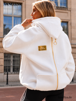 Mia Maison Oversize Sweatshirt Weiß Damen mit goldenem Reißverschluss