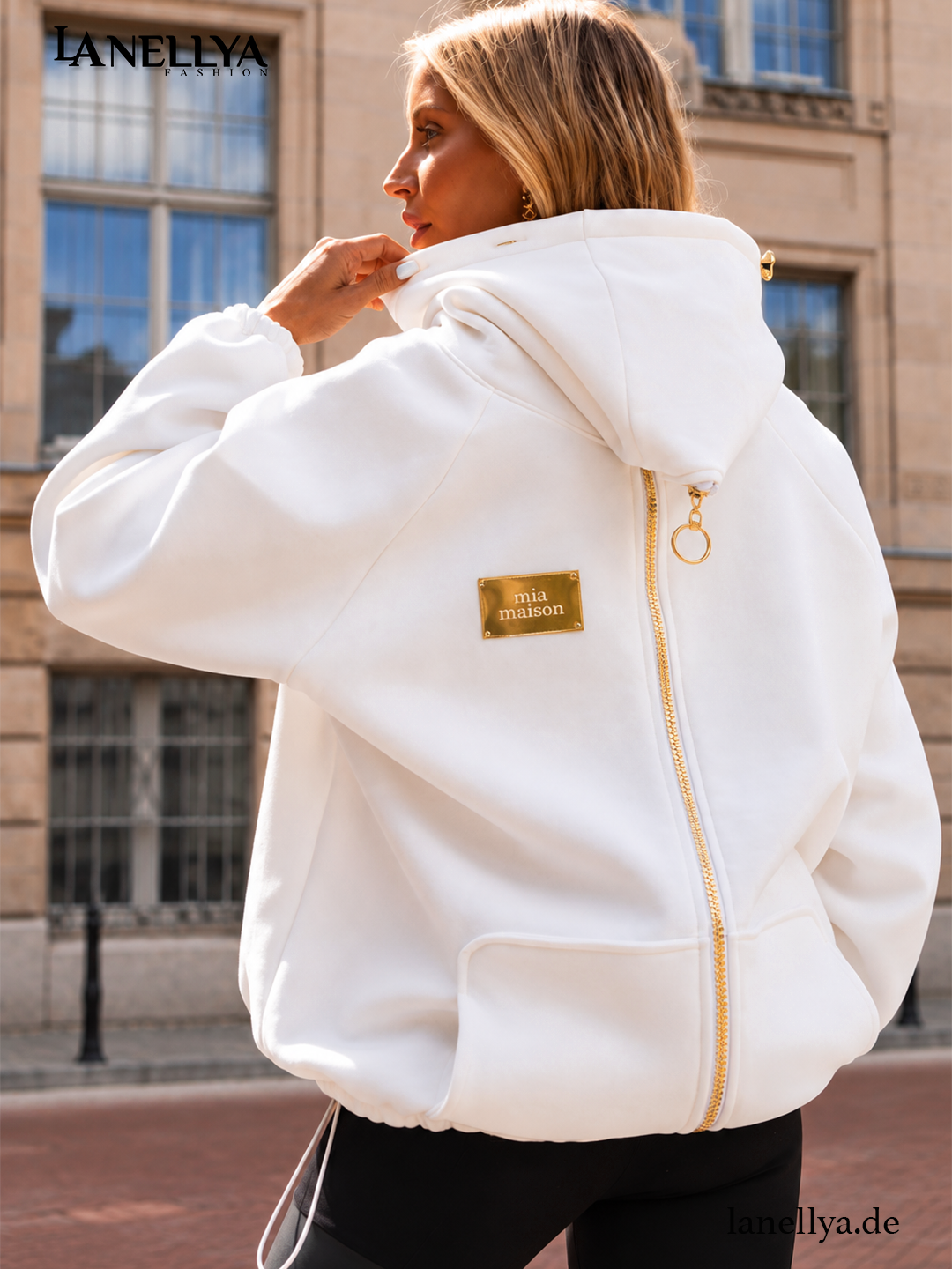 Mia Maison Oversize Sweatshirt Weiß Damen mit goldenem Reißverschluss