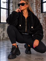 Mia Maison Sweatshirt Schwarz mit flauschiger Struktur und goldfarbenen Details