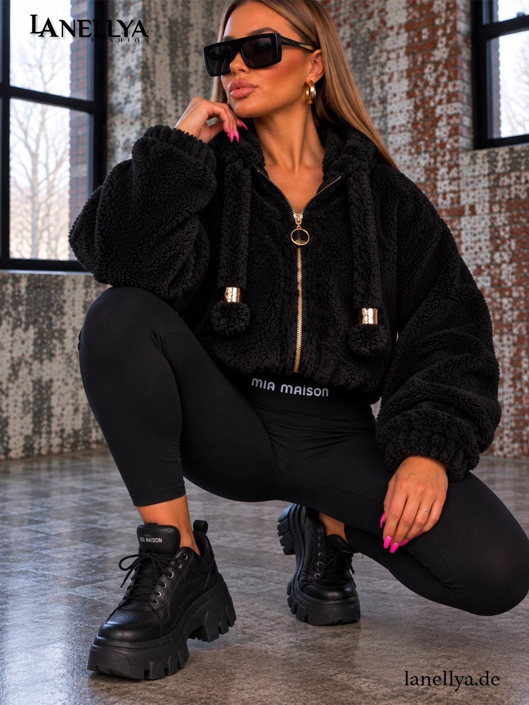 Mia Maison Teddy Jacke Damen Schwarz flauschig Universalgröße S bis XL