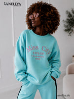 Mintfarbenes Damen Oversize Sweatshirt mit Miss City Frontschrift