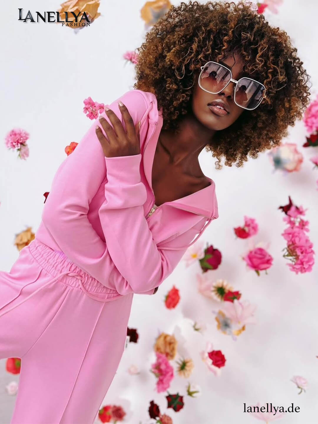 Miss City Damen Set in Rosa mit Zipper Hoodie und Jogginghose im Casual Look