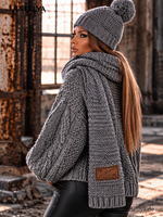 Miss City Damen Strickschal Grau 240 x 36 cm mit Rippstrickabschluss und dekorativem Patch