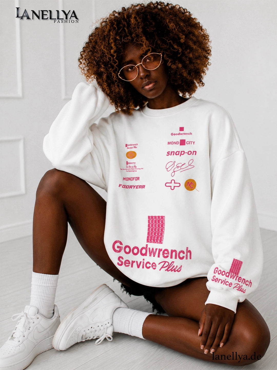 Miss City Damen Sweatshirt Weiß Oversize mit pinkem Frontprint
