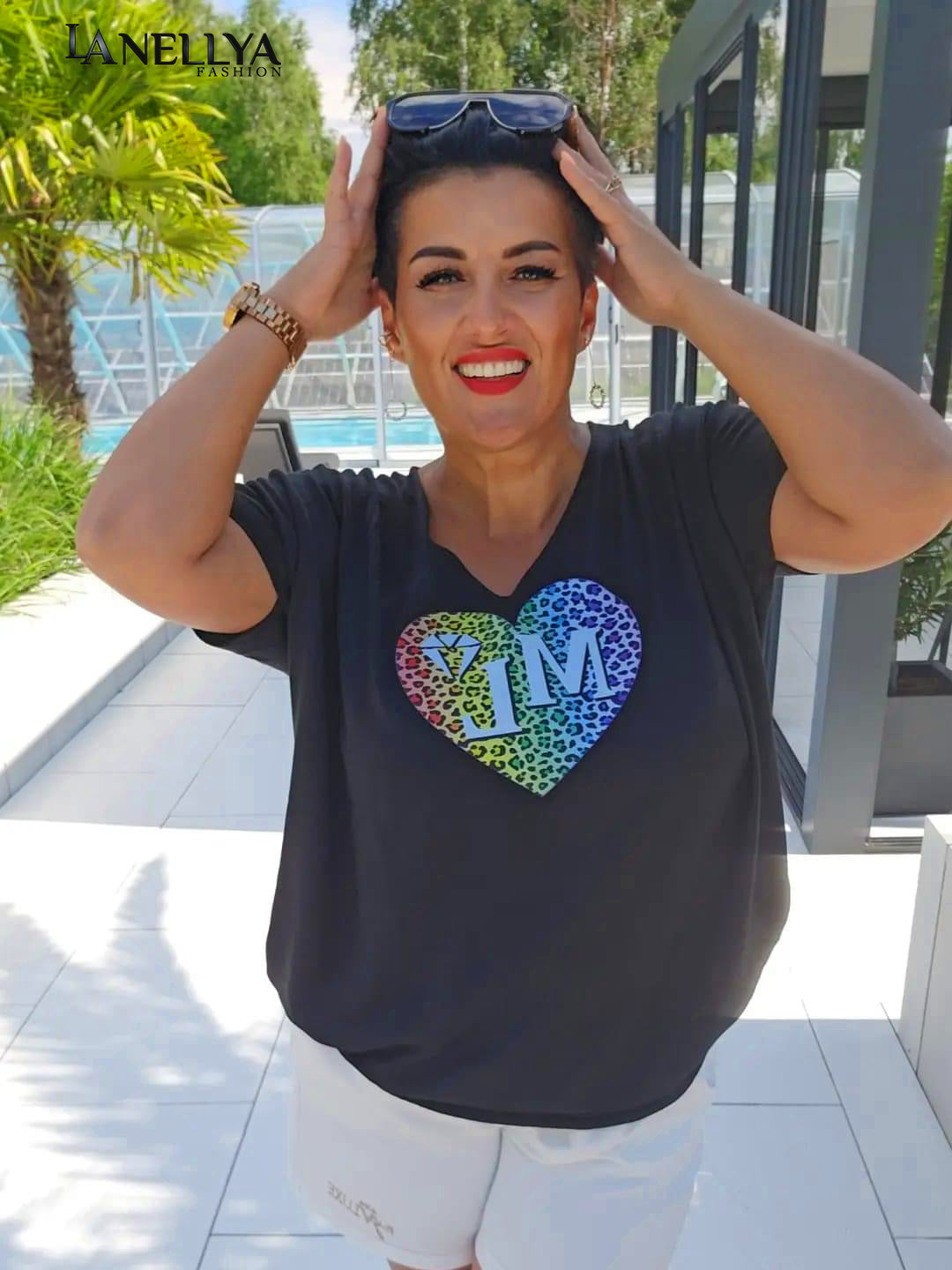 My Luxe T Shirt Schwarz mit Herz Print