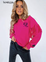 O’la Bianka Damen Sweatshirt Bad Girl mit Fransen Vorderansicht