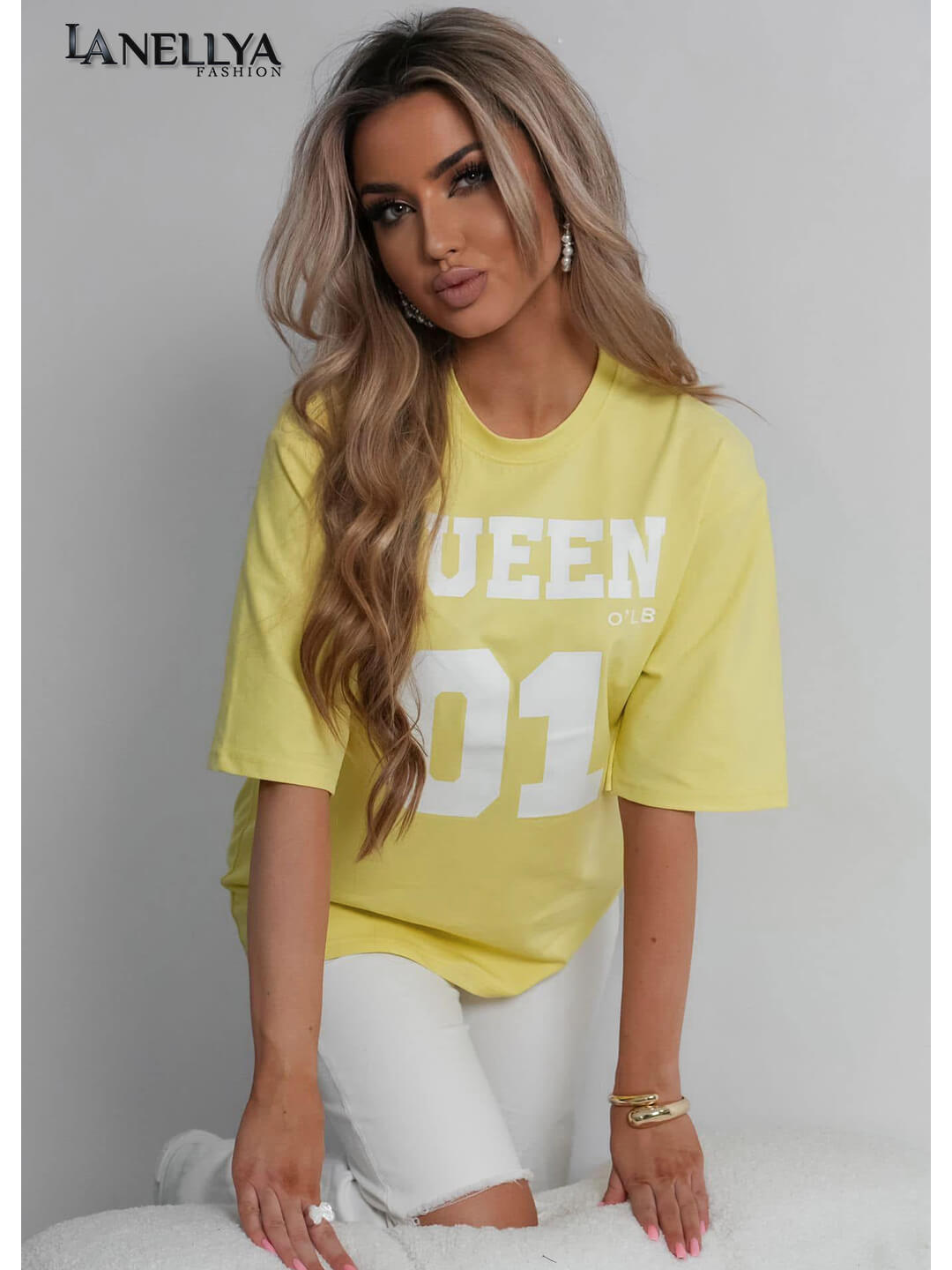 O'la Bianka Damen T Shirt Gelb Oversize Casual Look