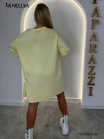 Oversize Damen Kleid Gelb modernes Casual Outfit