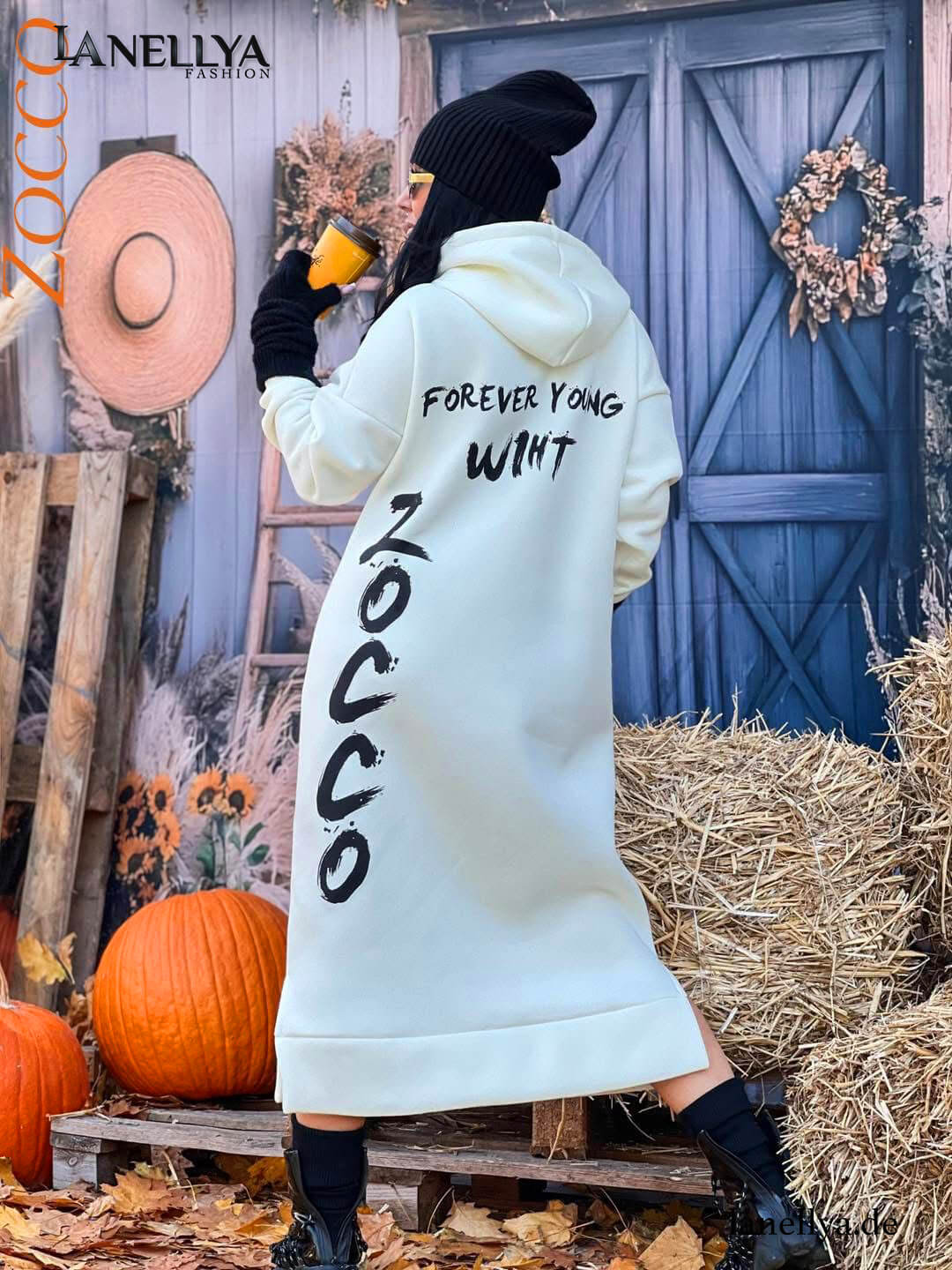 Oversize Hoodie Kleid Damen weiß bequem für Herbst und Winter