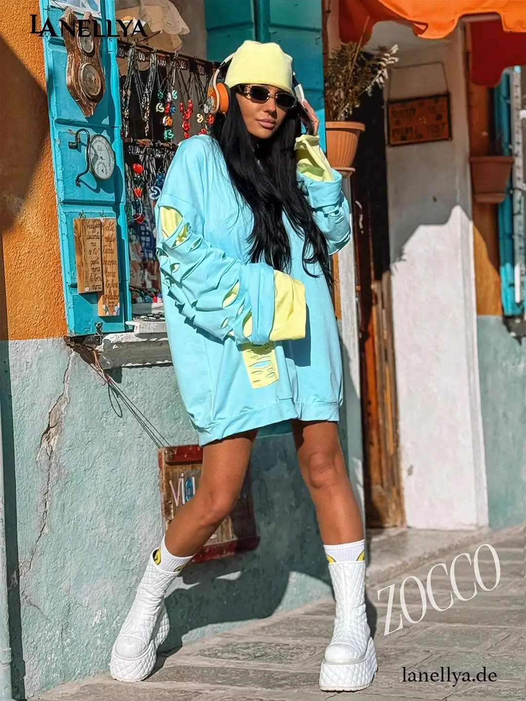 Oversize Sweatshirt Damen ZOCCO mit Kontrastärmel modern