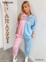 Paparazzi Damen Komplett Set Rosa Blau Sweatshirt und Hose Zweiteiler