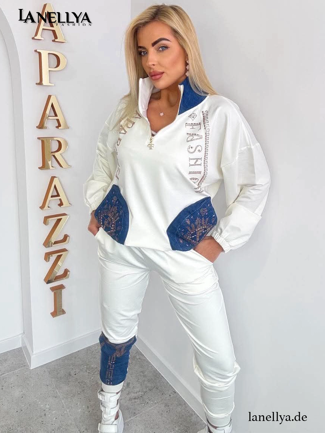 Paparazzi Damen Komplett Set Sweatshirt und Hose Streetstyle Zweiteiler