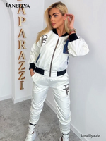 Paparazzi Damen Komplett Set Sweatshirt und Hose Weiß Streetstyle