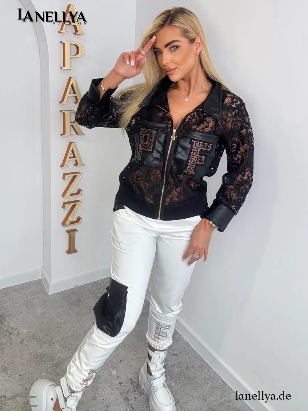 Paparazzi Jogginganzug Damen elegant schwarz weiß Designer Set