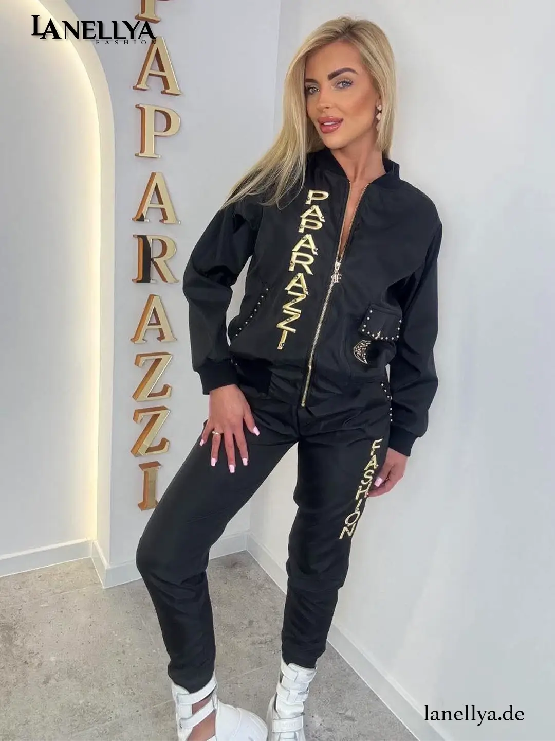 Paparazzi Damen Komplett Set – Schwarzer Zweiteiler mit Gold-Details