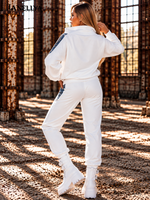 Paparazzi Damen Freizeitanzug Weiß mit Jeans-Akzenten, modischer Jacke und bequemer Hose – Universalgröße M–XL