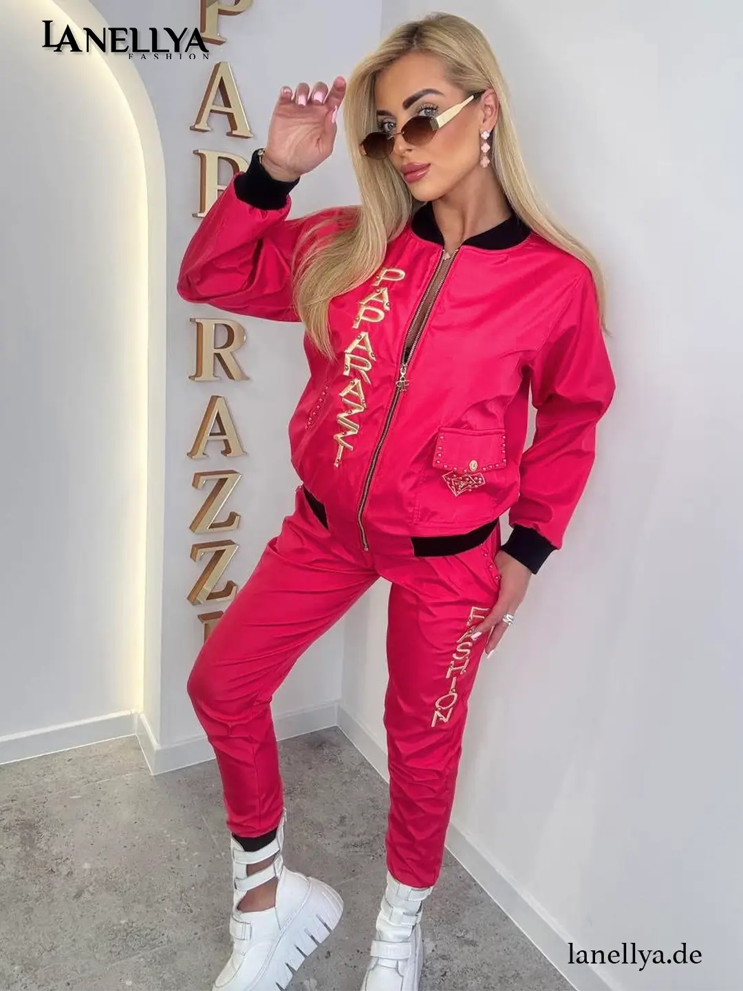 Paparazzi Damen Komplett Set Pink Zweiteiler mit Gold Details