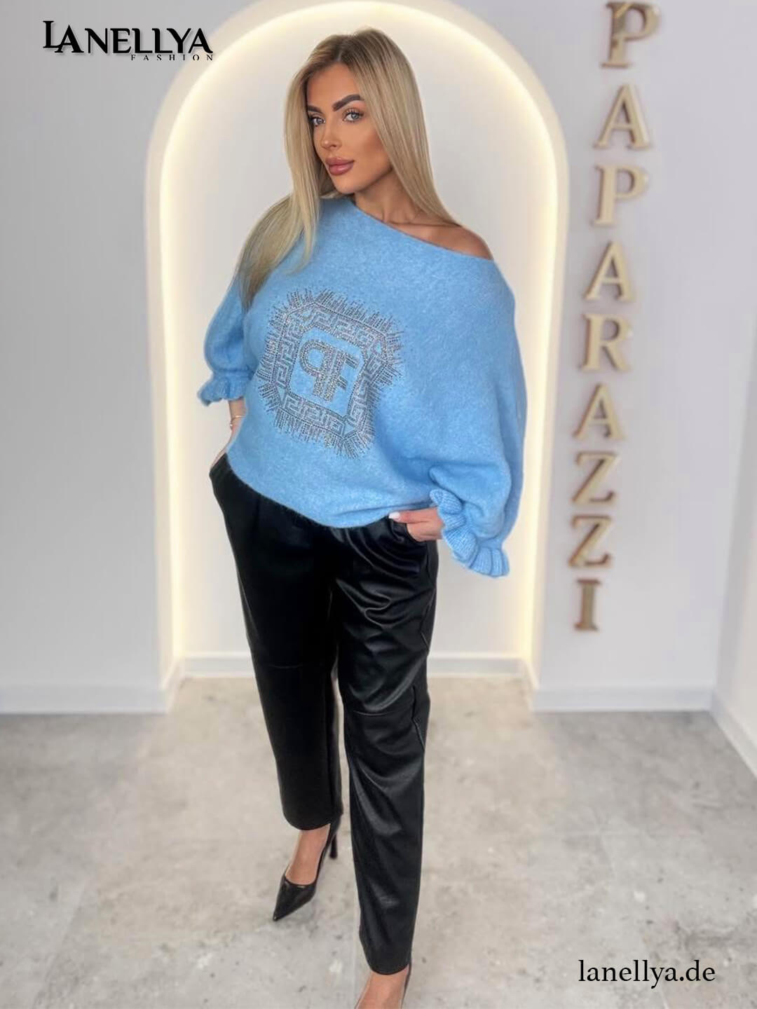 Paparazzi Damen Oversize Pullover Blau modischer Strickpullover