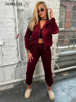 Paparazzi Damen Set Bordeaux Samt Zweiteiler