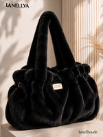 Paparazzi Fashion Damen Plüsch Handtasche Schwarz mit weicher Felloptik