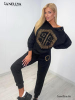Paparazzi Outfit Damen Sweatshirt und Jogger Hose mit Glam-Design