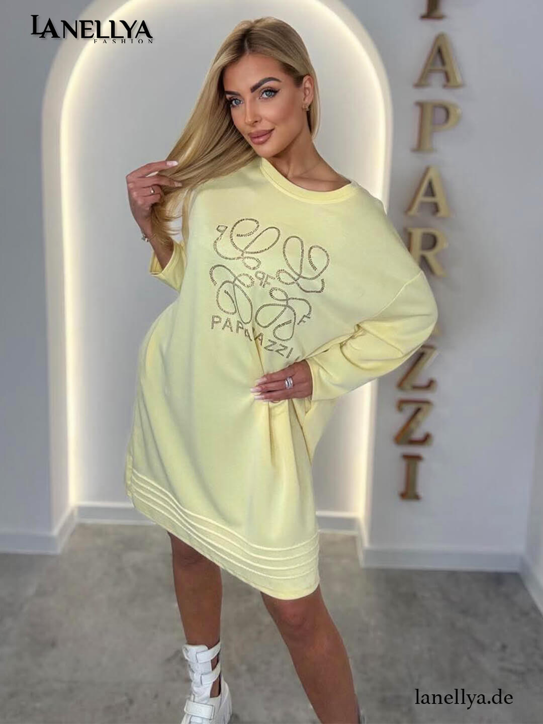 Paparazzi Damen Kleid Gelb Oversize | Stylisches Sweatkleid