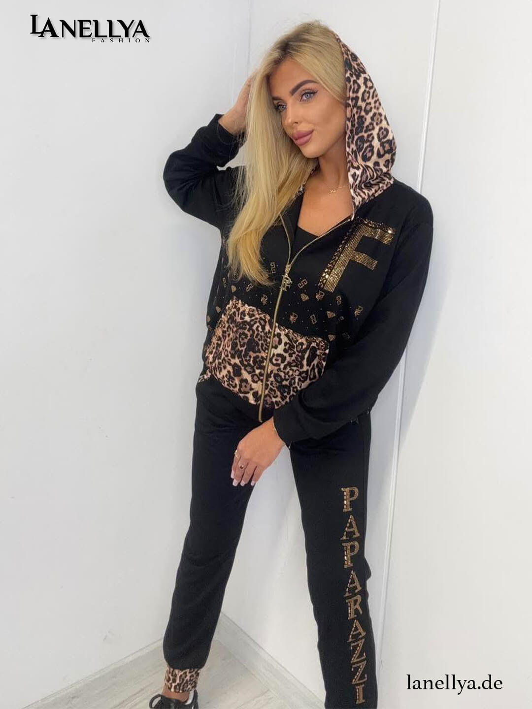 Paparazzi Set Damen sportlich elegant mit Leo Print und Glam Akzenten