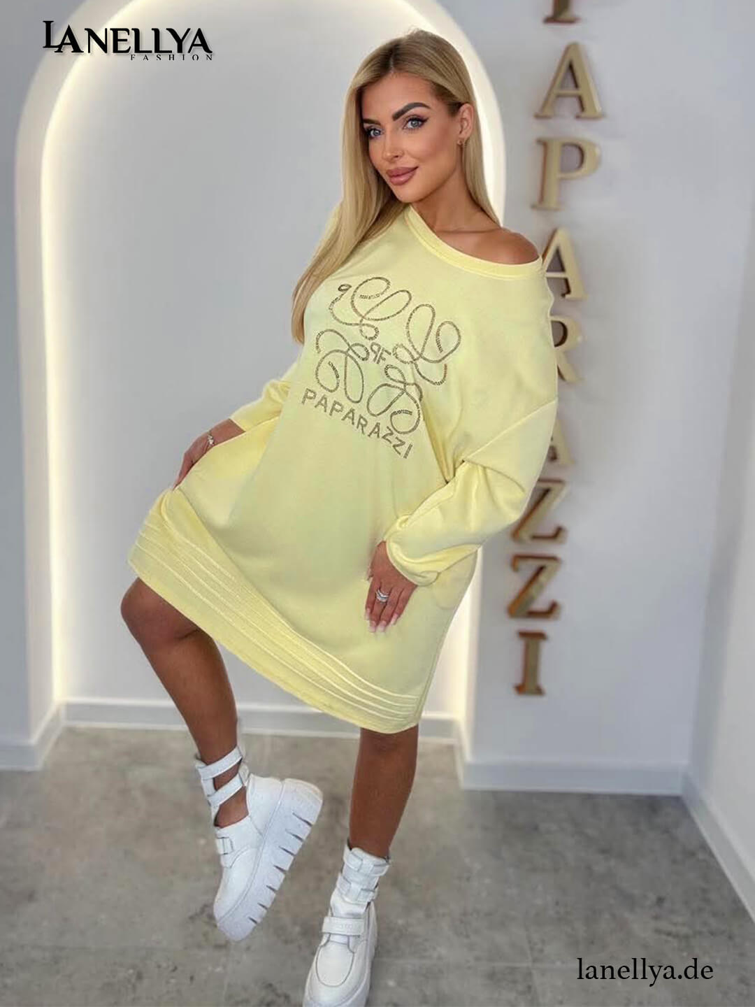 Paparazzi Sweatkleid Damen gelb Seitenansicht