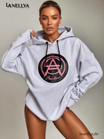 Pink Mania Damen Sweatshirt Oversize Hoodie mit Logo Print