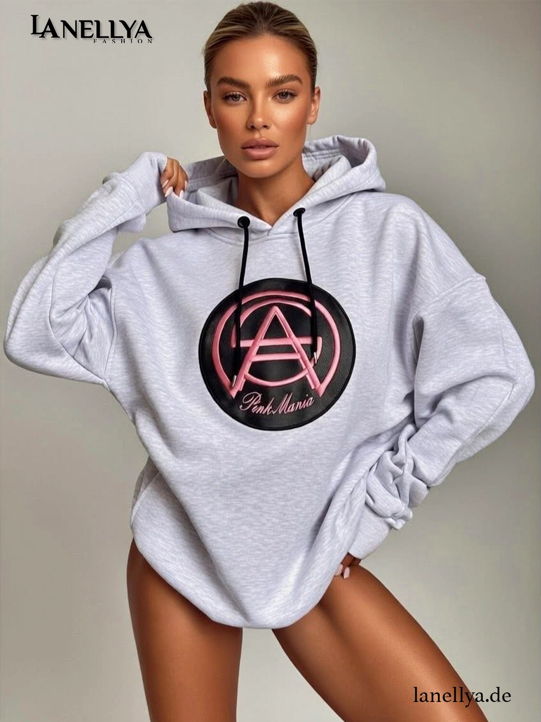 Pink Mania Damen Sweatshirt Oversize Hoodie mit Logo Print
