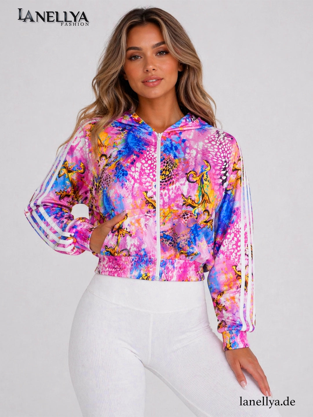Pink buntes La Perla Sweatshirt mit Kapuze für Damen
