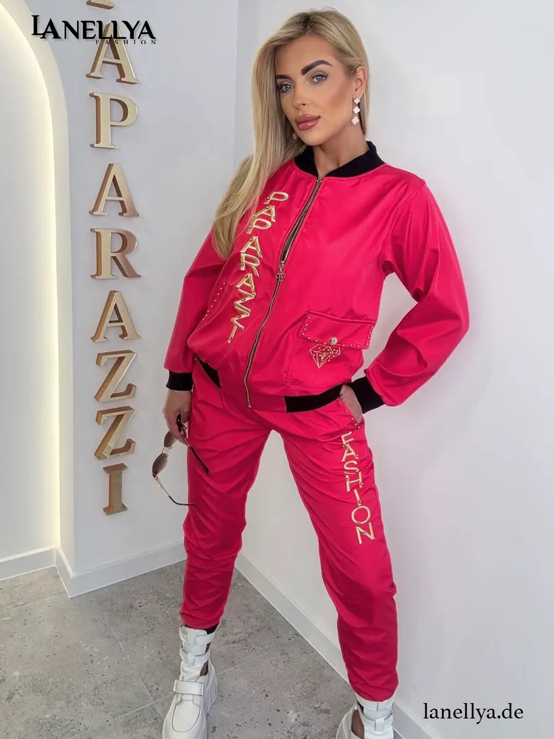 Paparazzi Damen Komplett Set – Pinker Zweiteiler mit Gold-Details