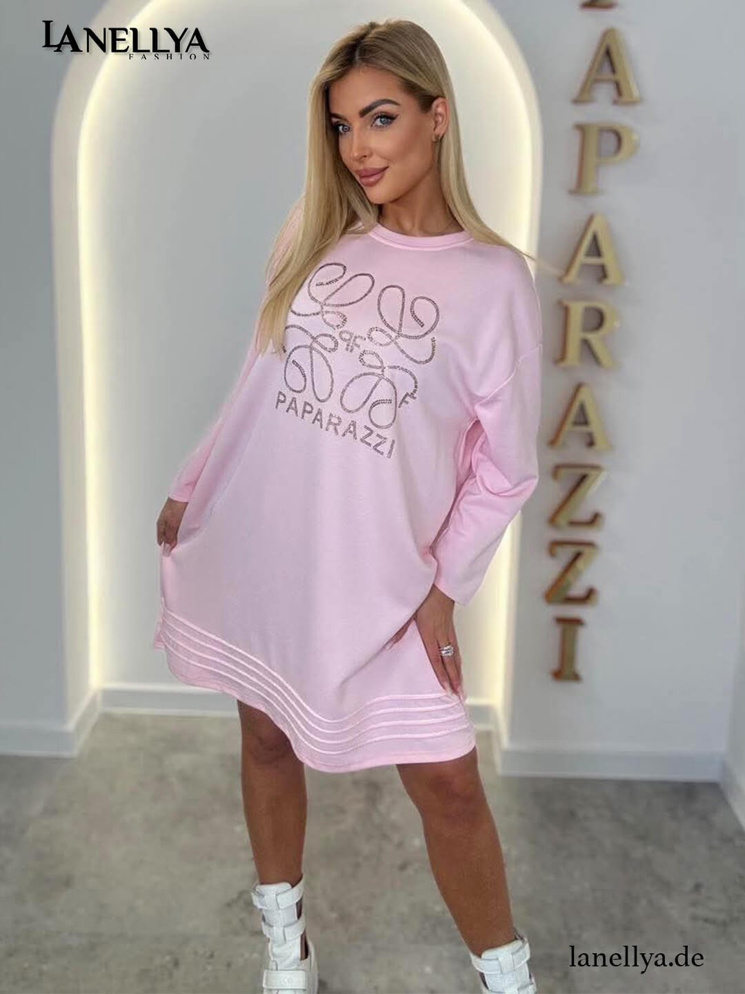 Rosa Damen Sweatkleid Paparazzi Fashion Oversize Look